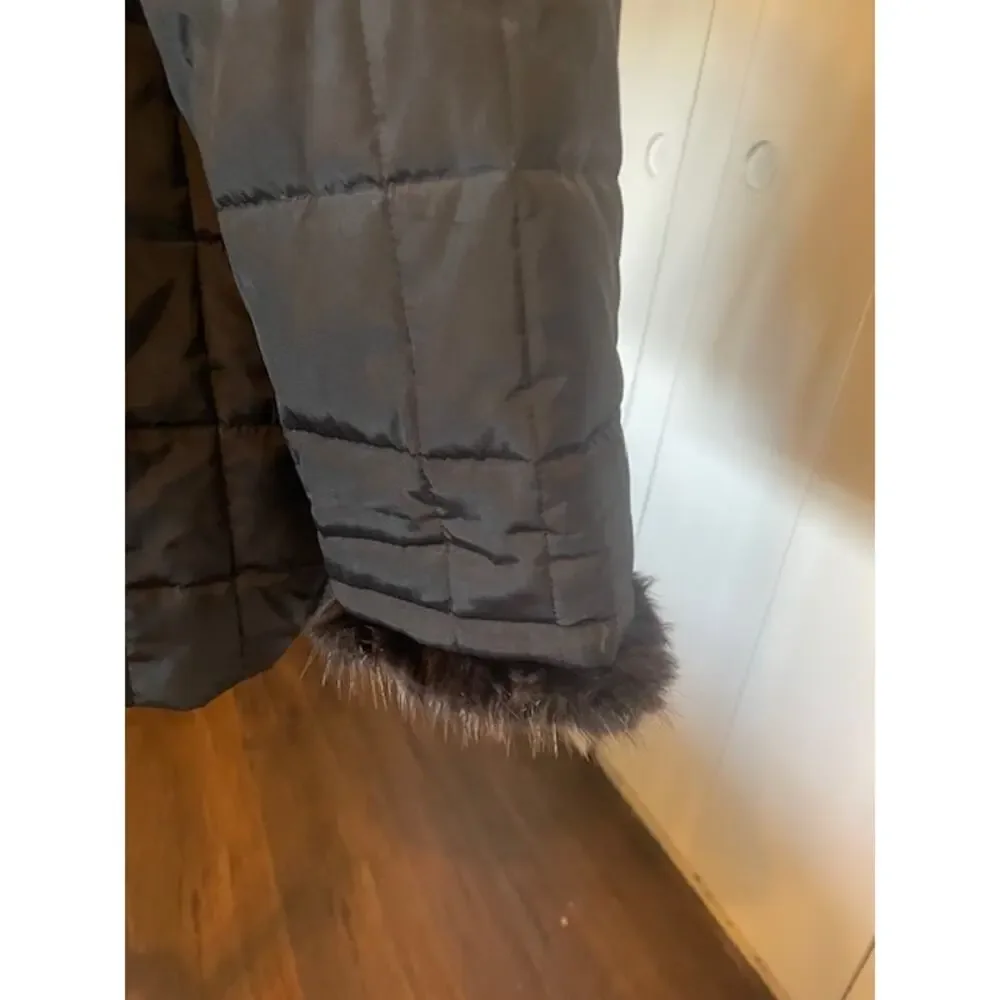 Gil Bret Fashion Women Size 12 Black Coat Faux Fur‎ Trim
